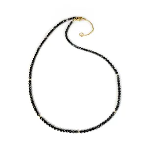 14k Large Black Diamond Faceted Bead Necklace