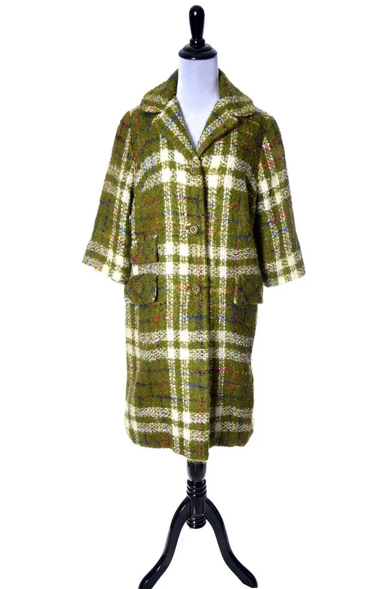 1950's Sandra Sage Vintage Coat Green Plaid Wool