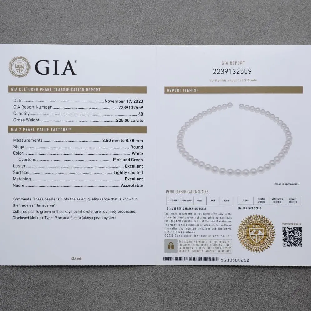 8.50-8.88 mm GIA Certified Hanadama Akoya Pearl Necklace