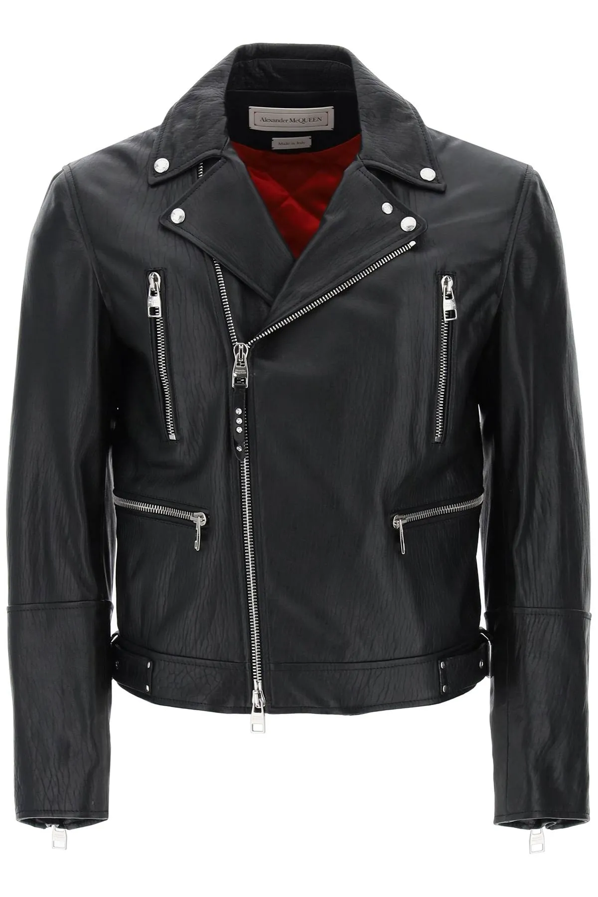 ALEXANDER MCQUEEN Men's Classic Leather Biker Jacket - Regular Fit