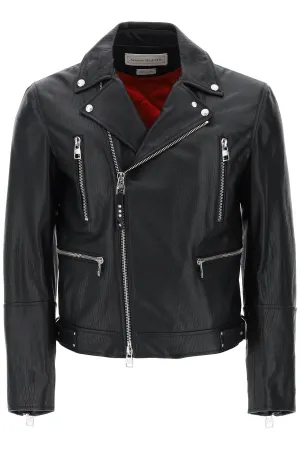 ALEXANDER MCQUEEN Men's Classic Leather Biker Jacket - Regular Fit