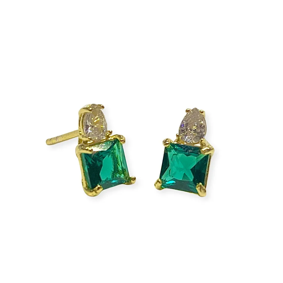 Amy Square Birthstone Baguette Deco Studs