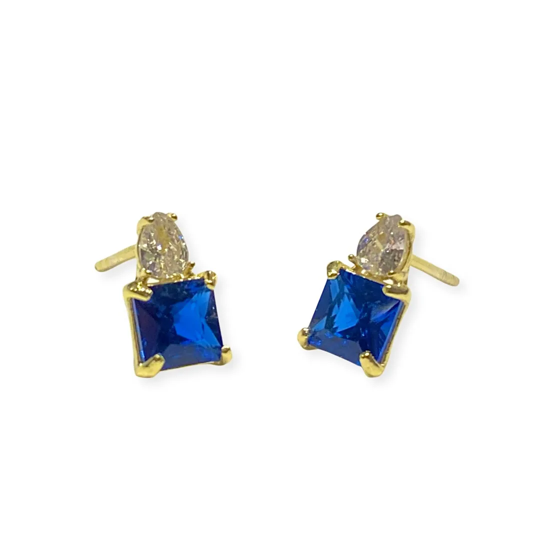 Amy Square Birthstone Baguette Deco Studs