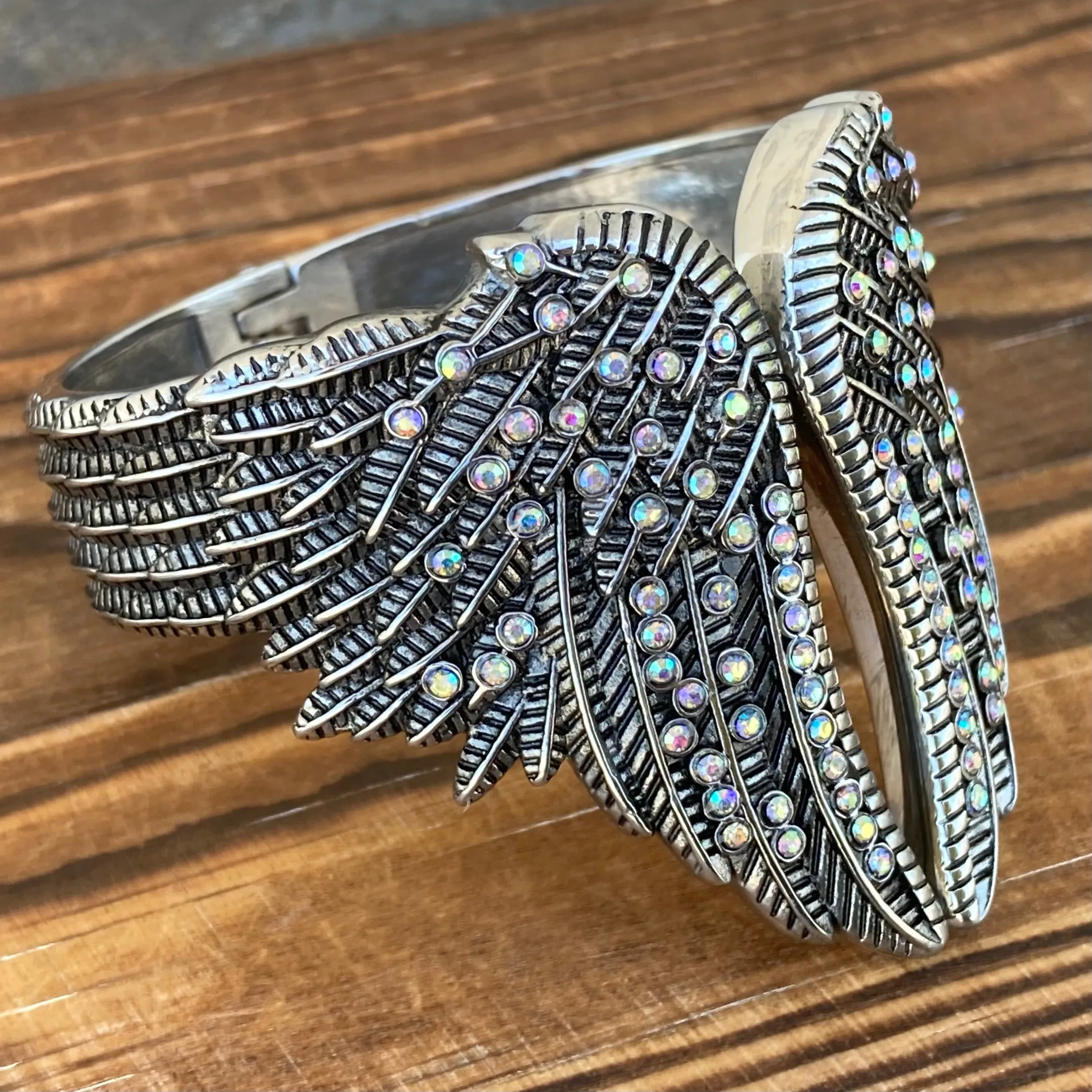 Angel Heart Wing Bracelets - Double Wing Cuff - Rainbow Stone - AW01