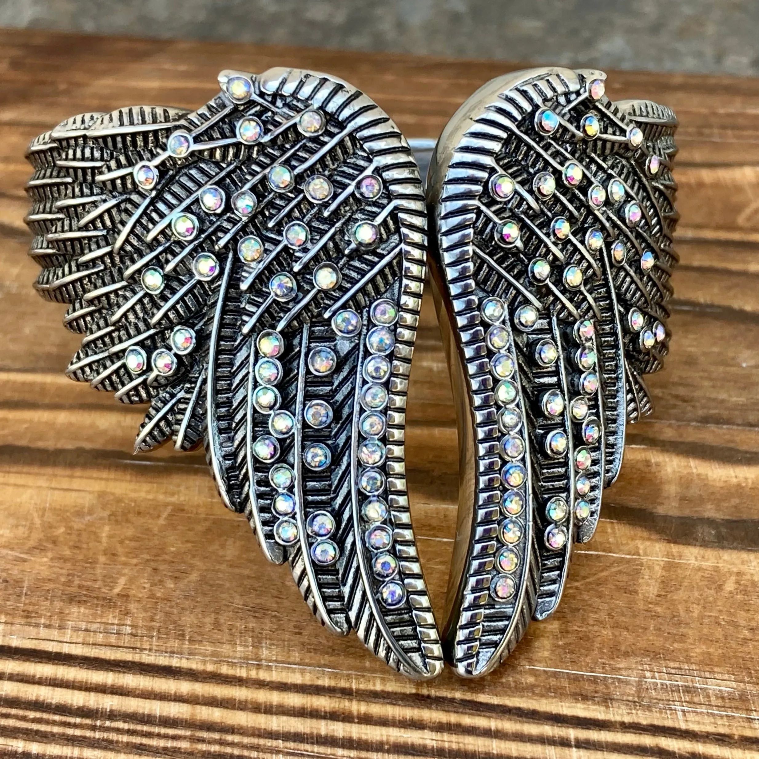 Angel Heart Wing Bracelets - Double Wing Cuff - Rainbow Stone - AW01