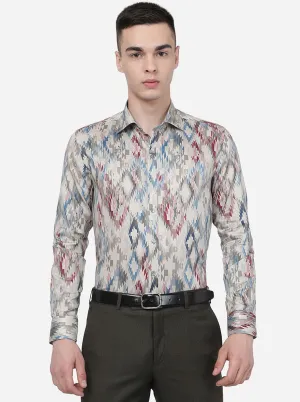 Beige Printed Slim Fit Party Wear Shirt | Wyre