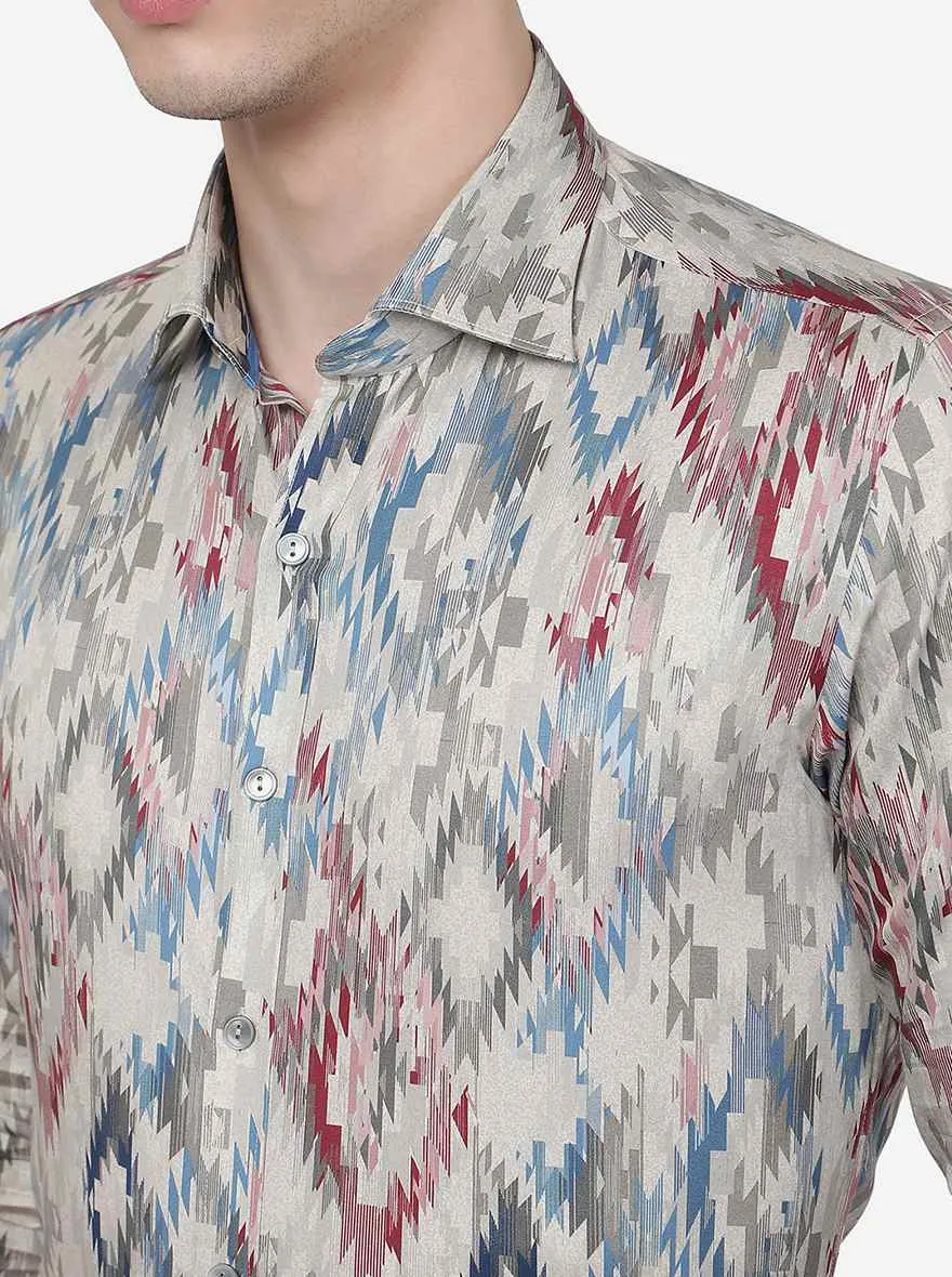 Beige Printed Slim Fit Party Wear Shirt | Wyre