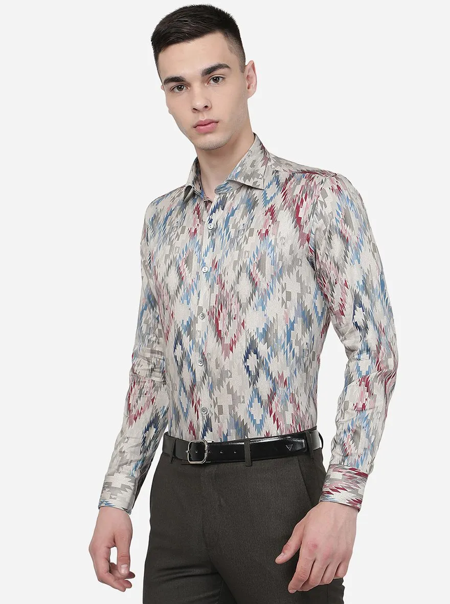 Beige Printed Slim Fit Party Wear Shirt | Wyre