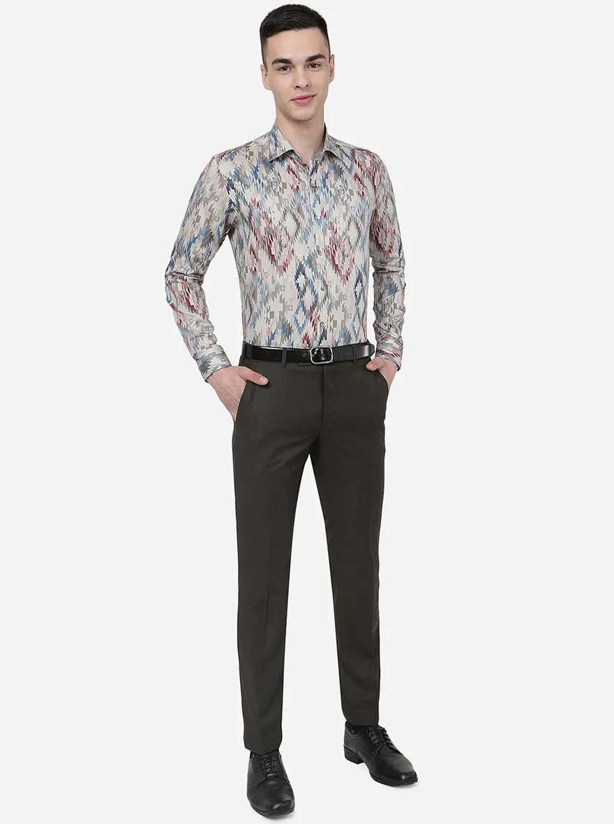 Beige Printed Slim Fit Party Wear Shirt | Wyre