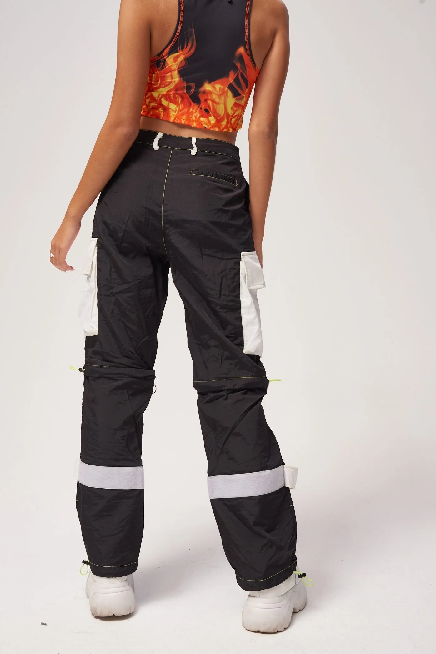 Black Oversized Cargo Trousers With Neon Stitching