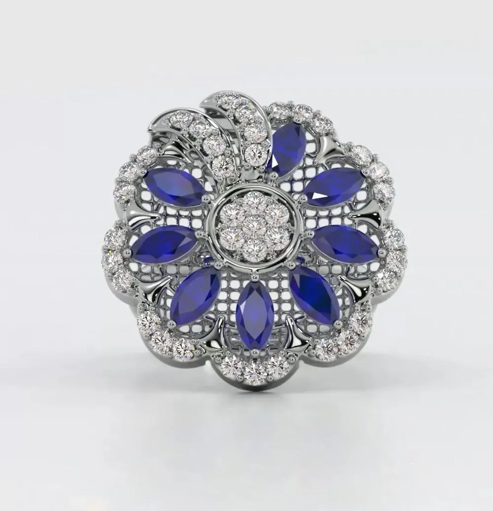 BLOSSOM - The Blue Stones Silver Ring (925 Sterling Silver)