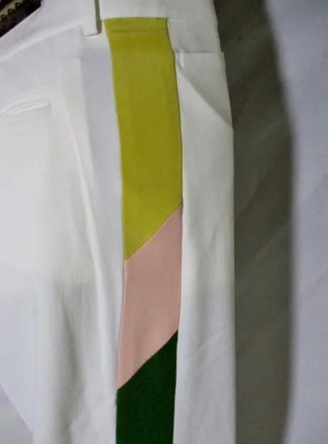 CELINE FRANCE Color Block Stripe Pants Trousers 38 / 6 WHITE PINK GREEN GOLD