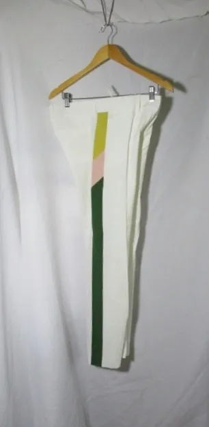 CELINE FRANCE Color Block Stripe Pants Trousers 38 / 6 WHITE PINK GREEN GOLD