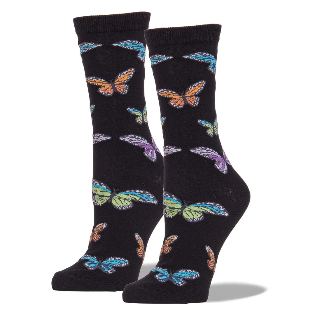 Colorful Butterflies Socks  Women's Crew Sock