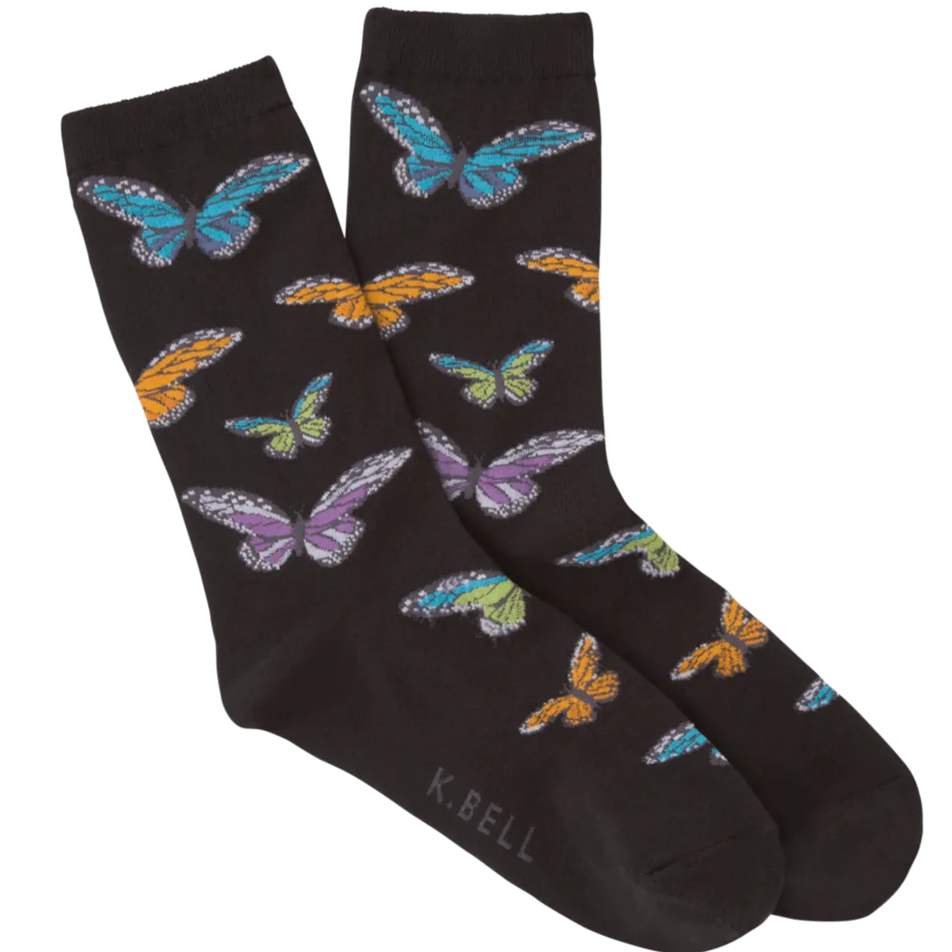 Colorful Butterflies Socks  Women's Crew Sock