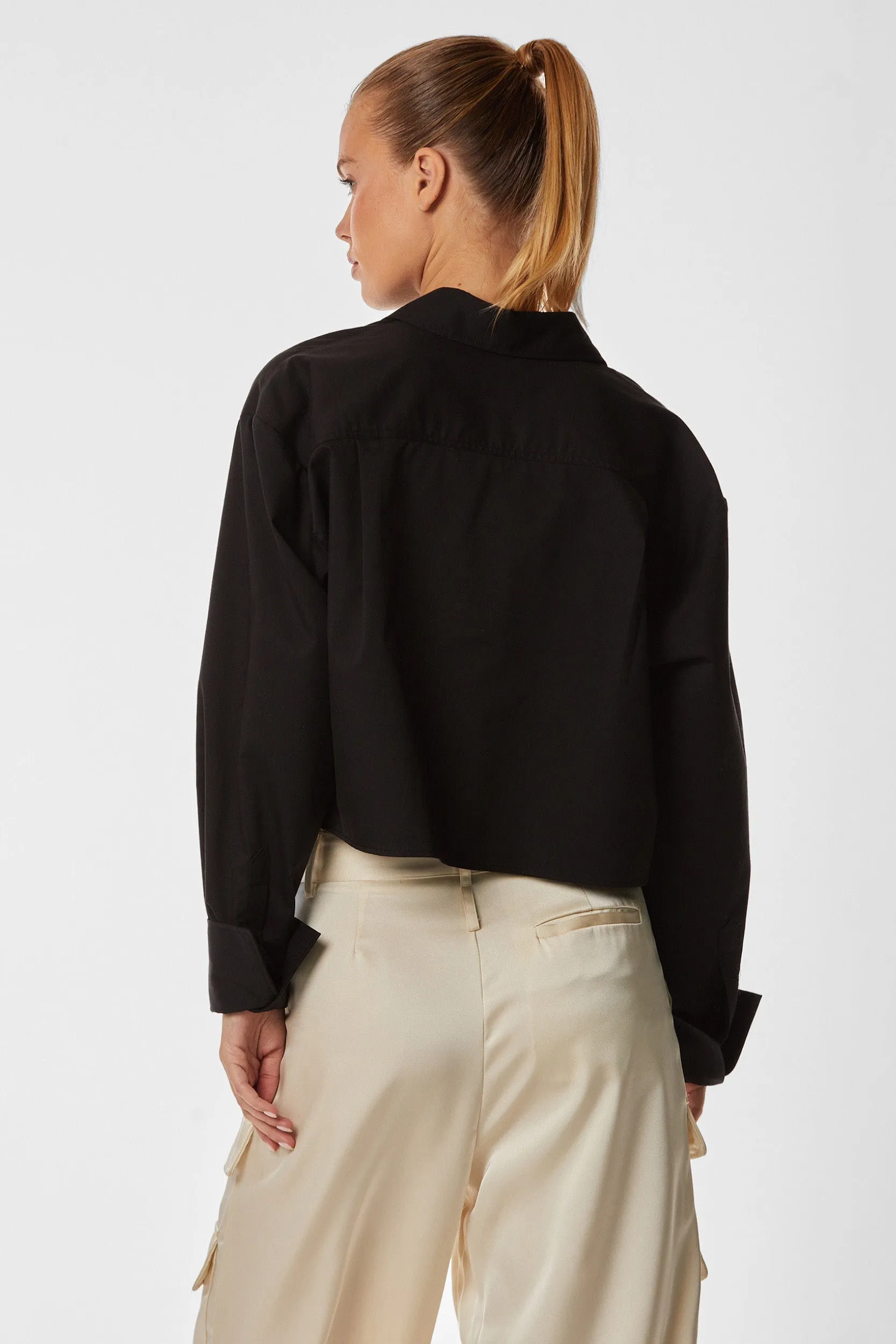 Cropped Button Up - Black