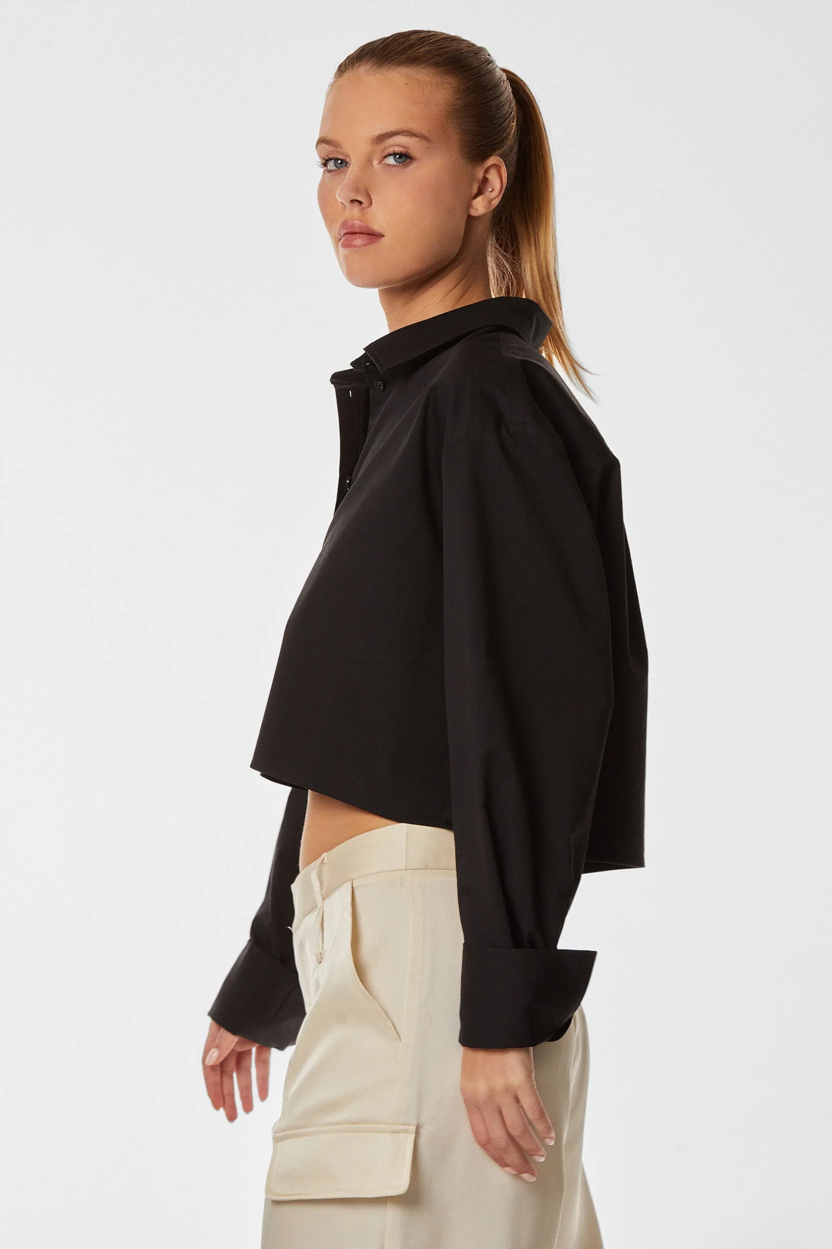 Cropped Button Up - Black