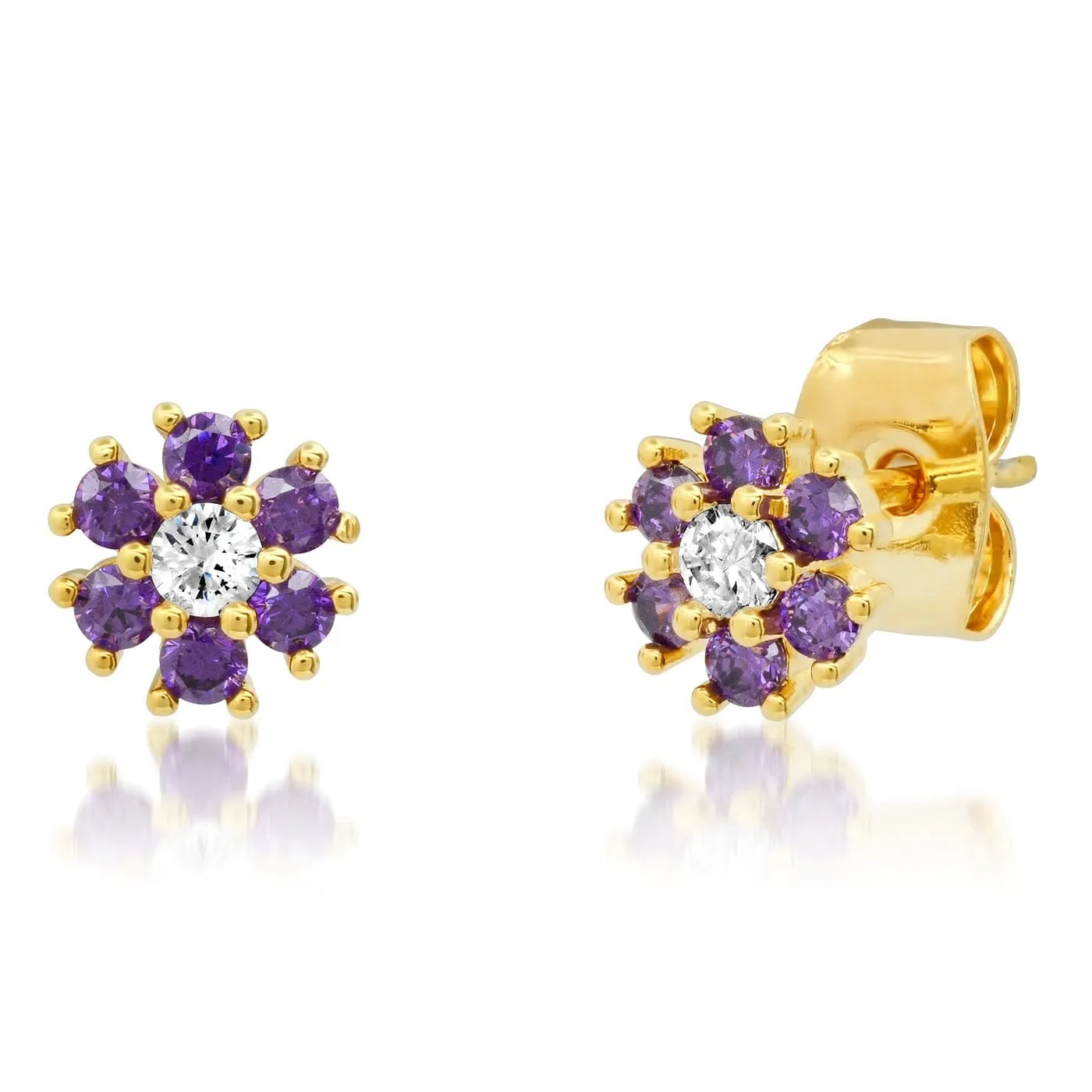 CZ Flower Stud with Jewel Tone Center Stone