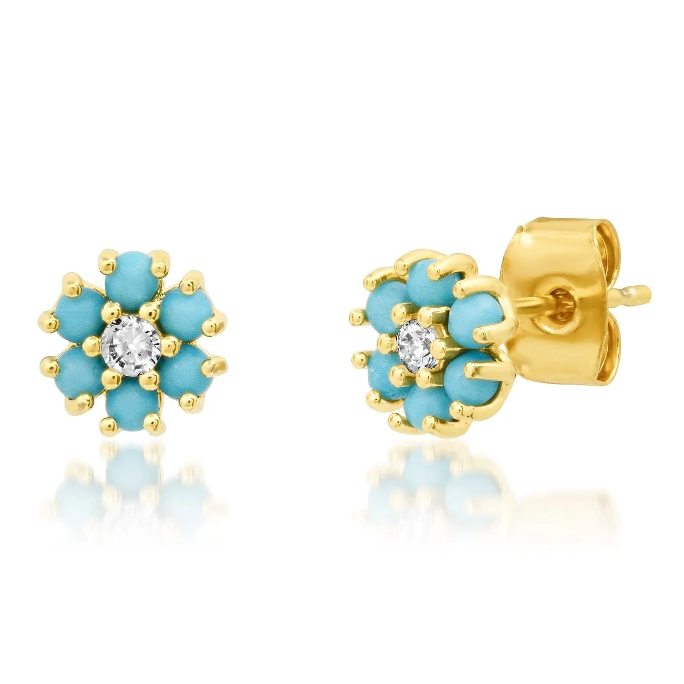 CZ Flower Stud with Jewel Tone Center Stone