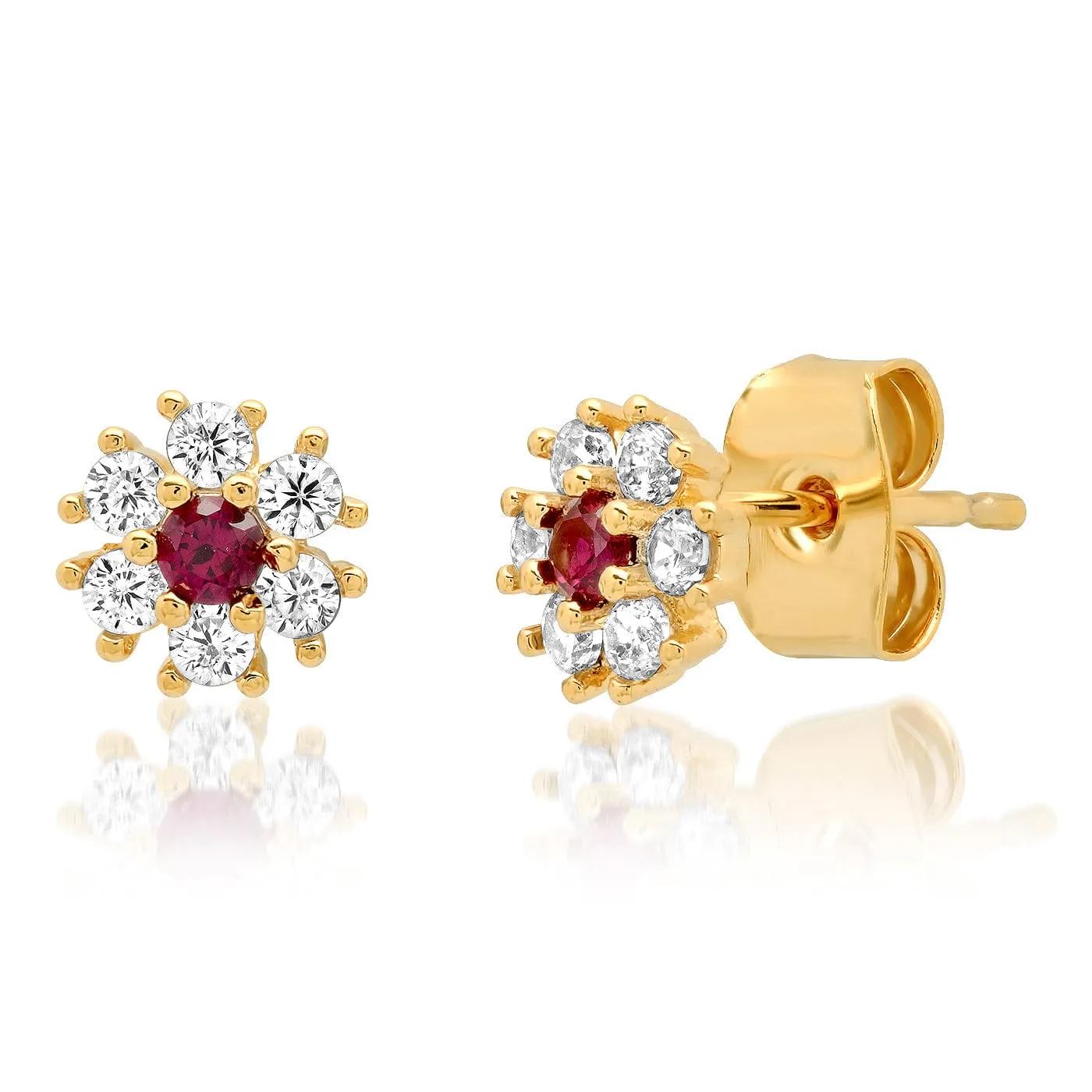 CZ Flower Stud with Jewel Tone Center Stone