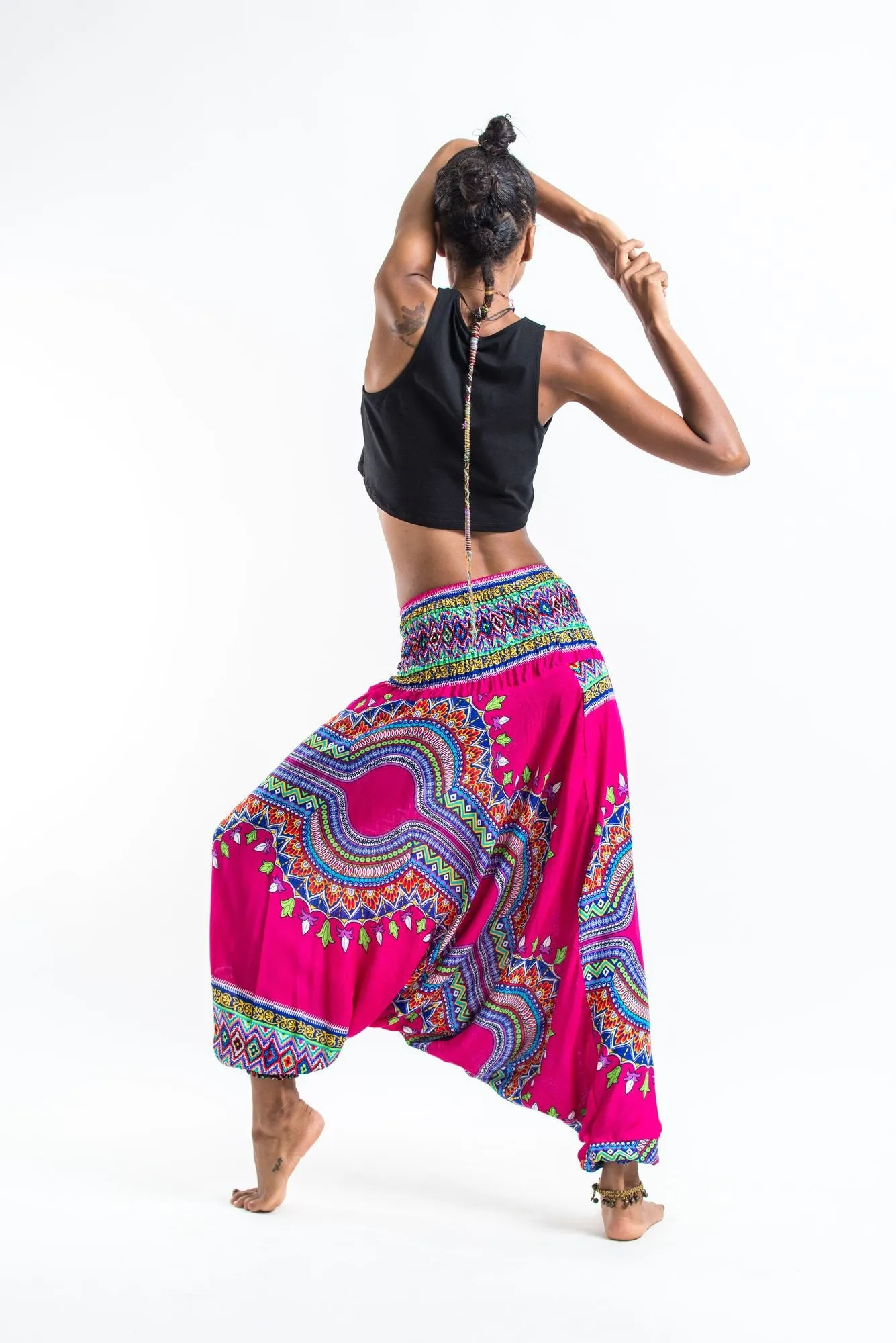 Dashiki Prints 2-in-1 Jumpsuit Harem Pants in Pink