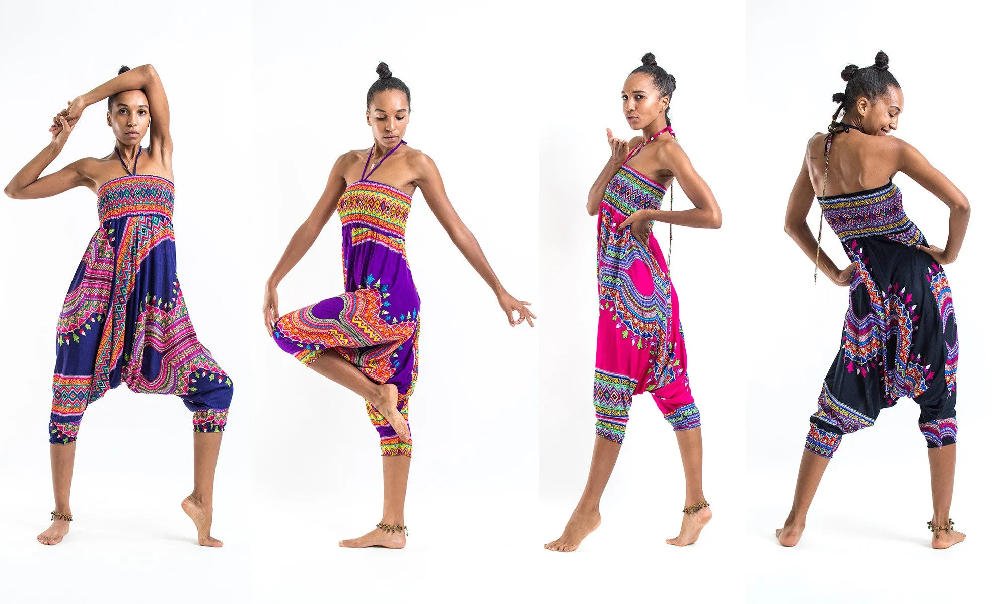 Dashiki Prints 2-in-1 Jumpsuit Harem Pants in Pink