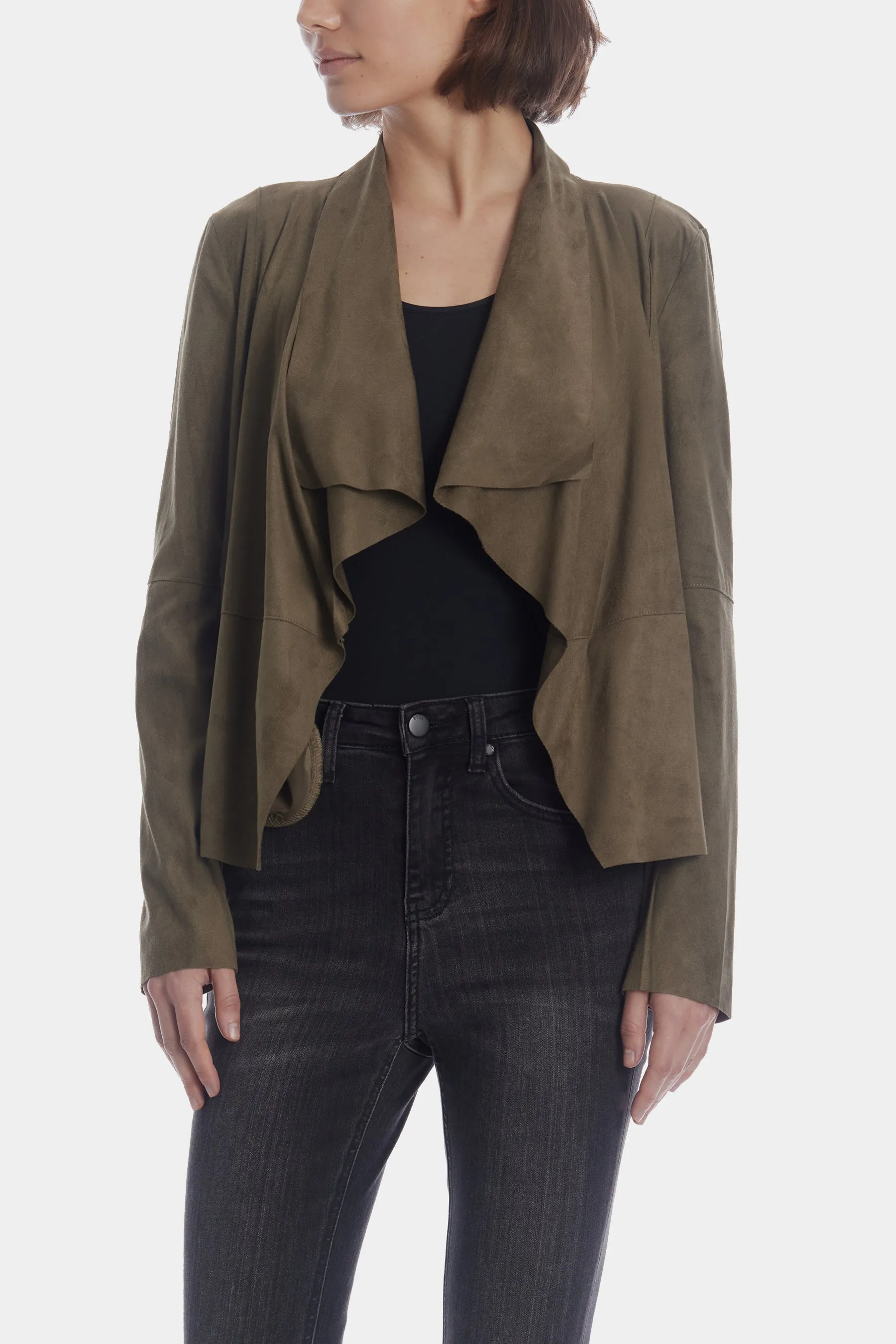 Faux Suede Draped Moto Jacket