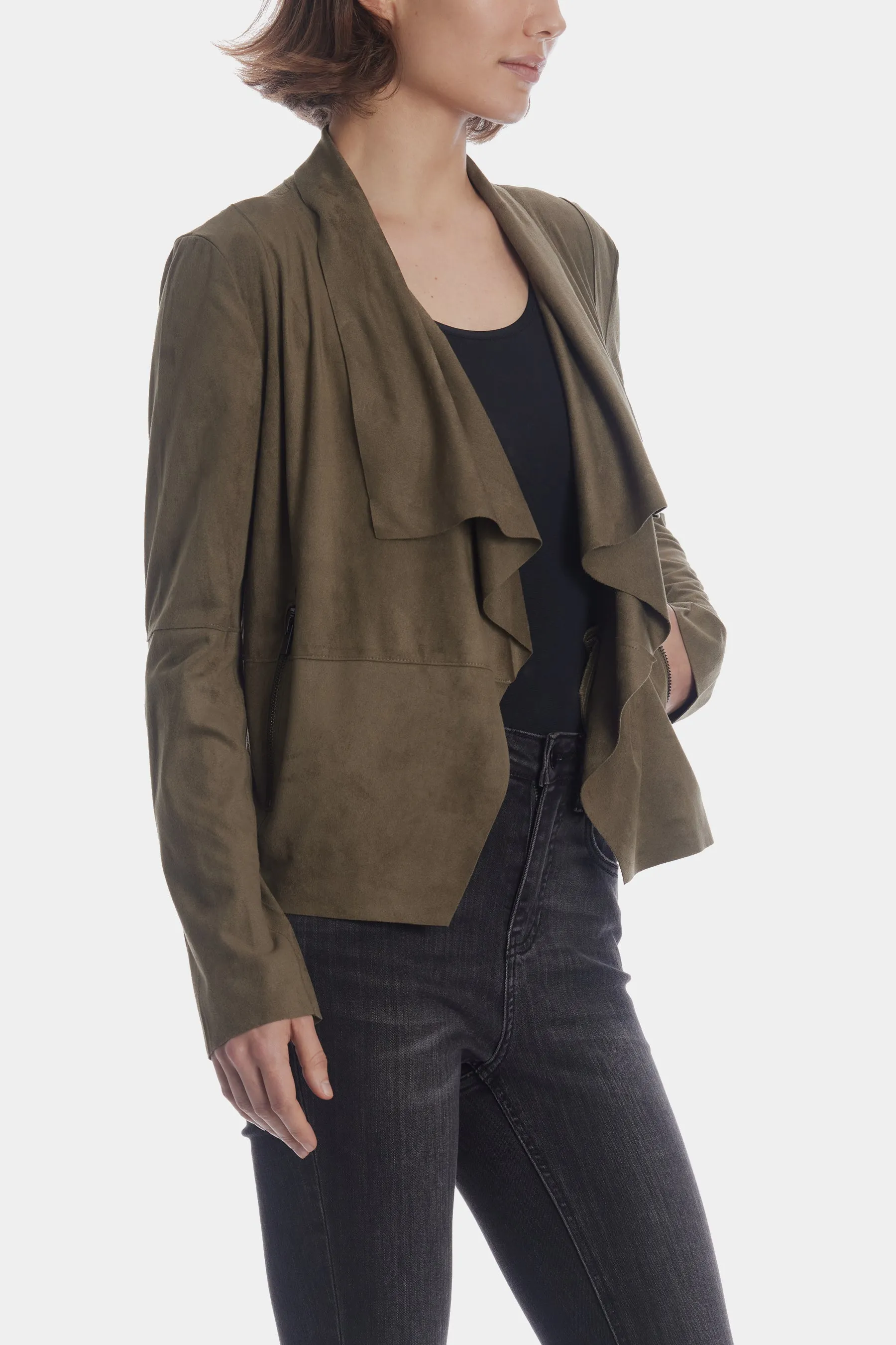 Faux Suede Draped Moto Jacket