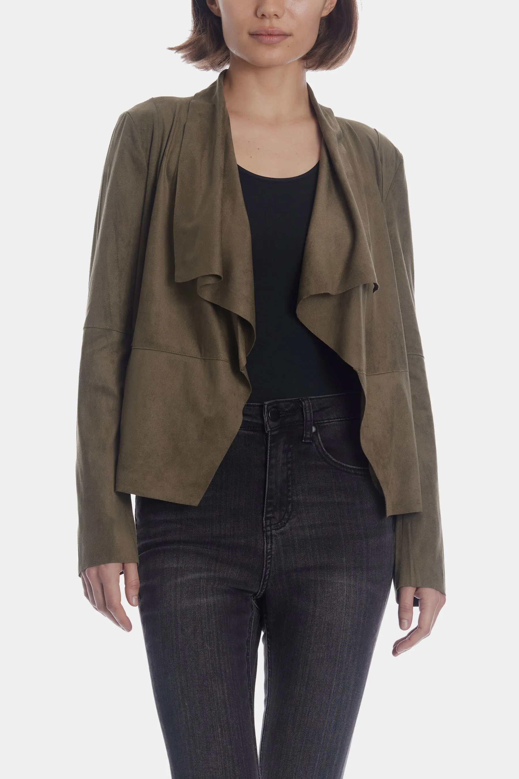 Faux Suede Draped Moto Jacket