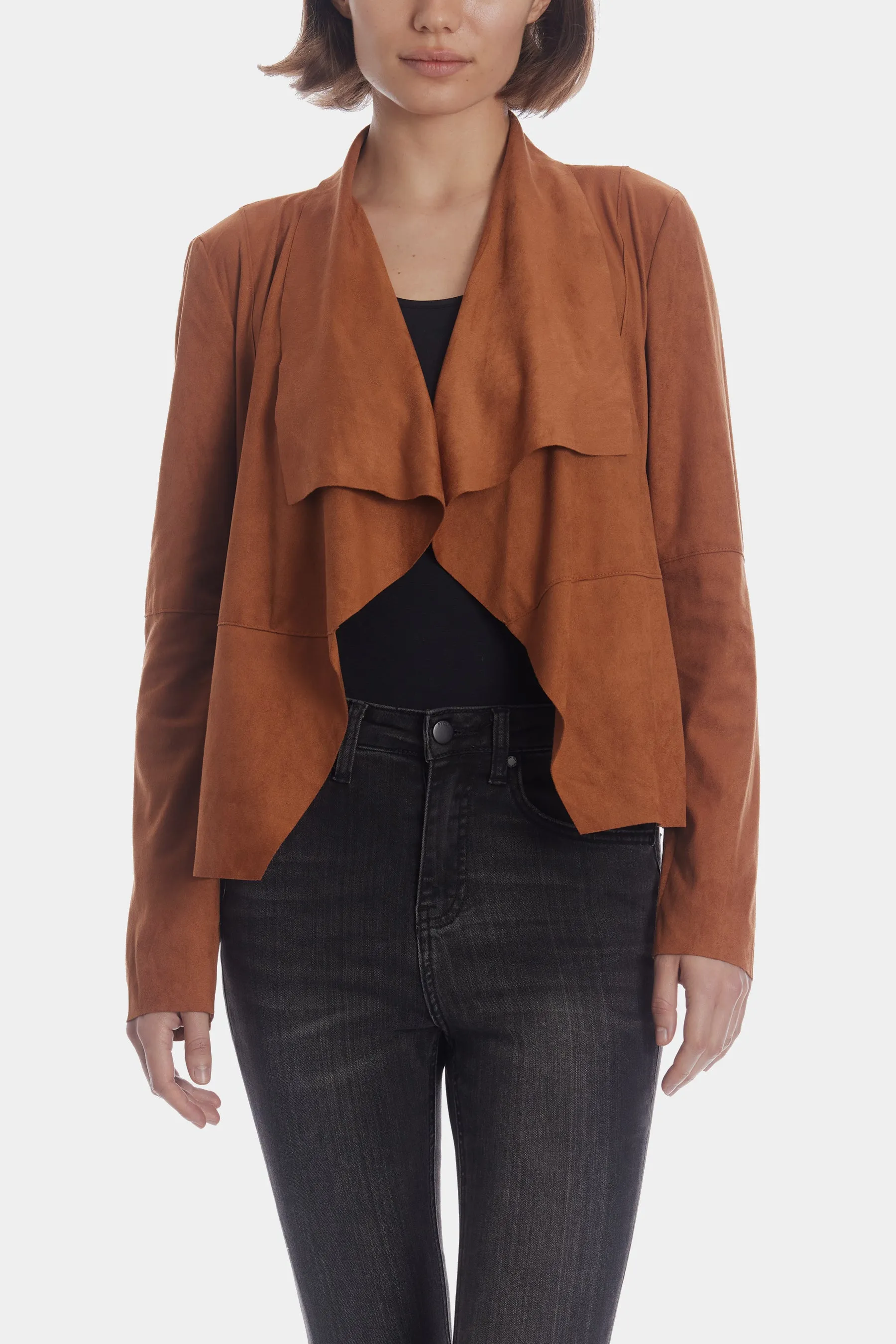 Faux Suede Draped Moto Jacket