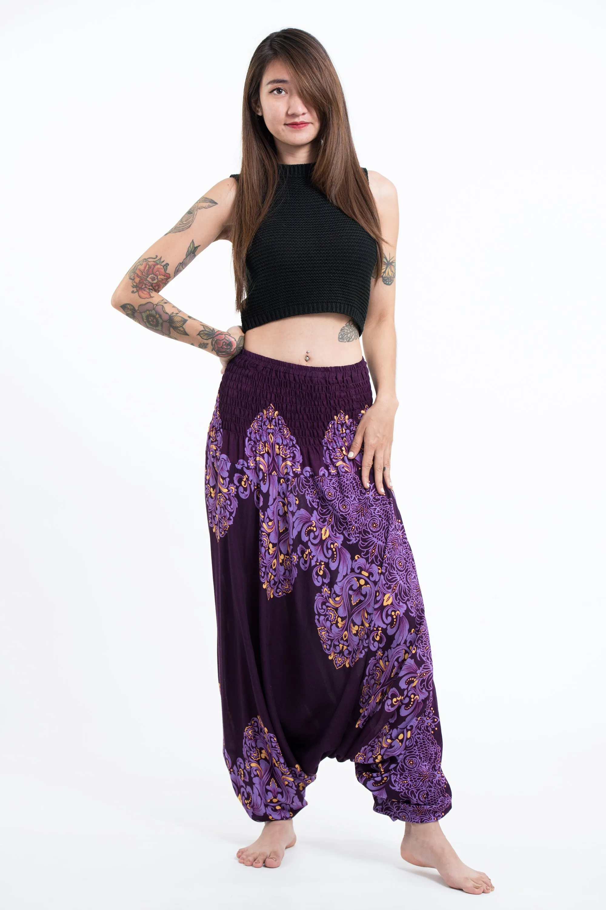 Floral Vines 2-in-1 Jumpsuit Harem Pants in Purple