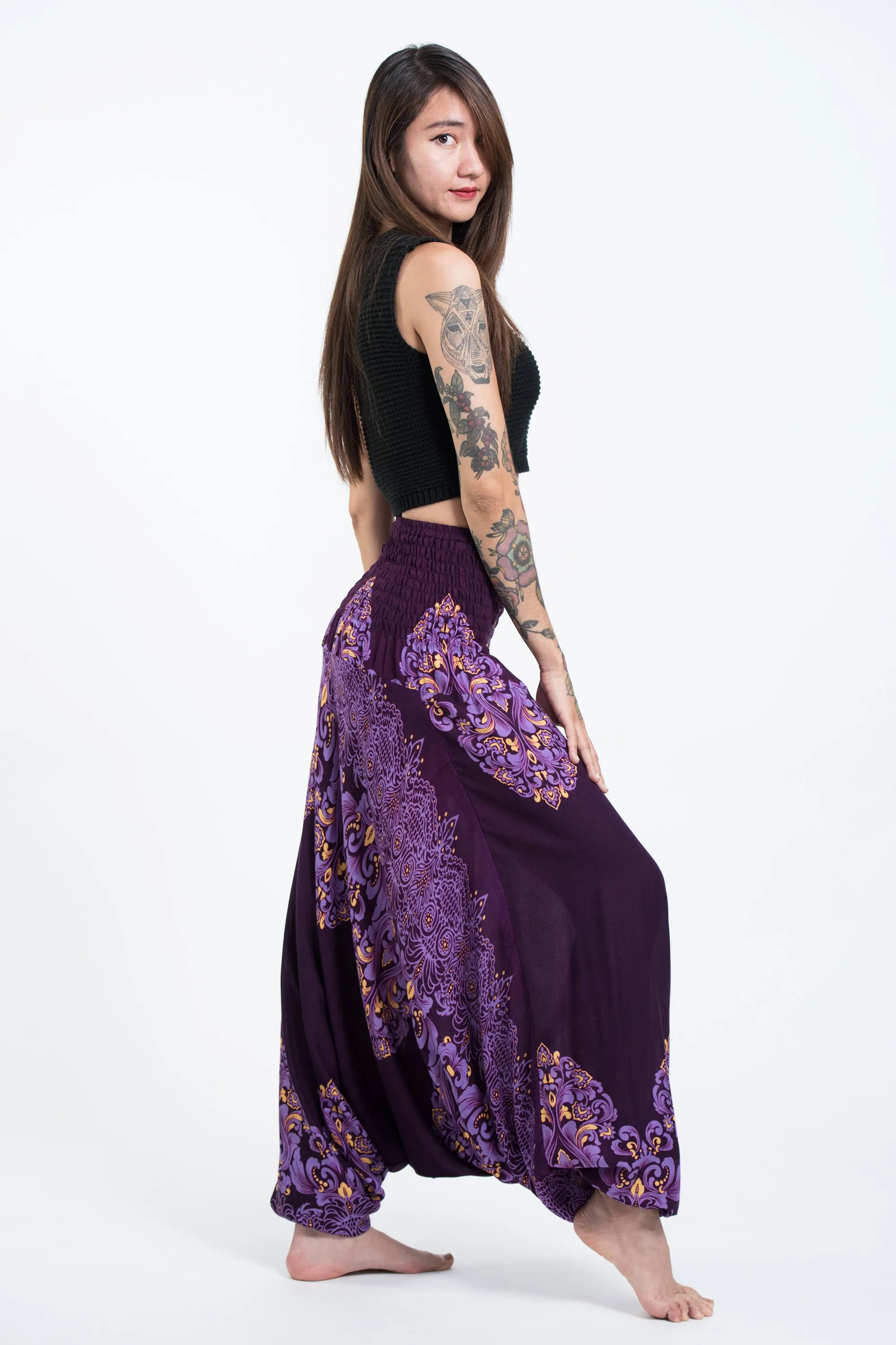 Floral Vines 2-in-1 Jumpsuit Harem Pants in Purple