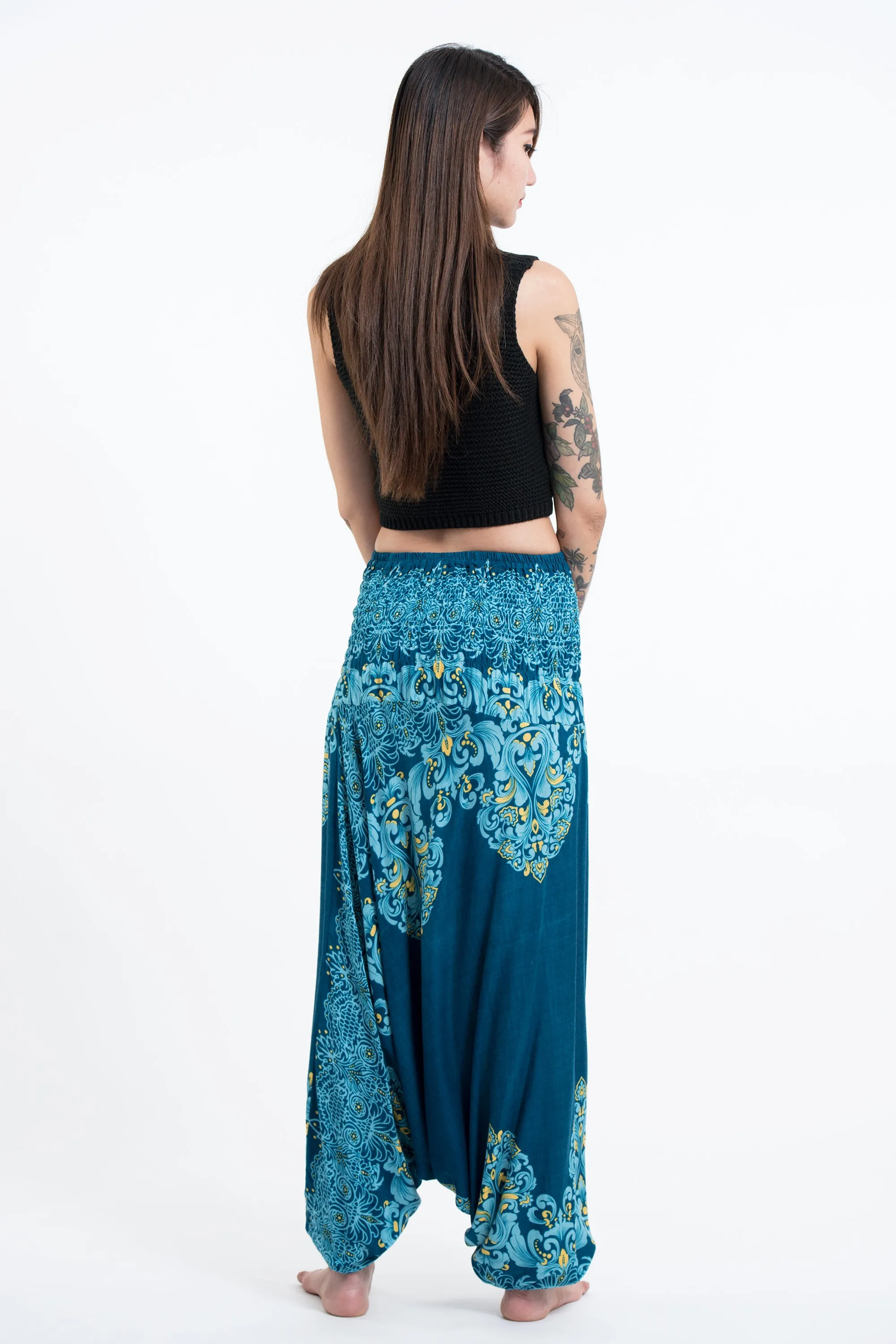 Floral Vines 2-in-1 Jumpsuit Harem Pants in Turquoise