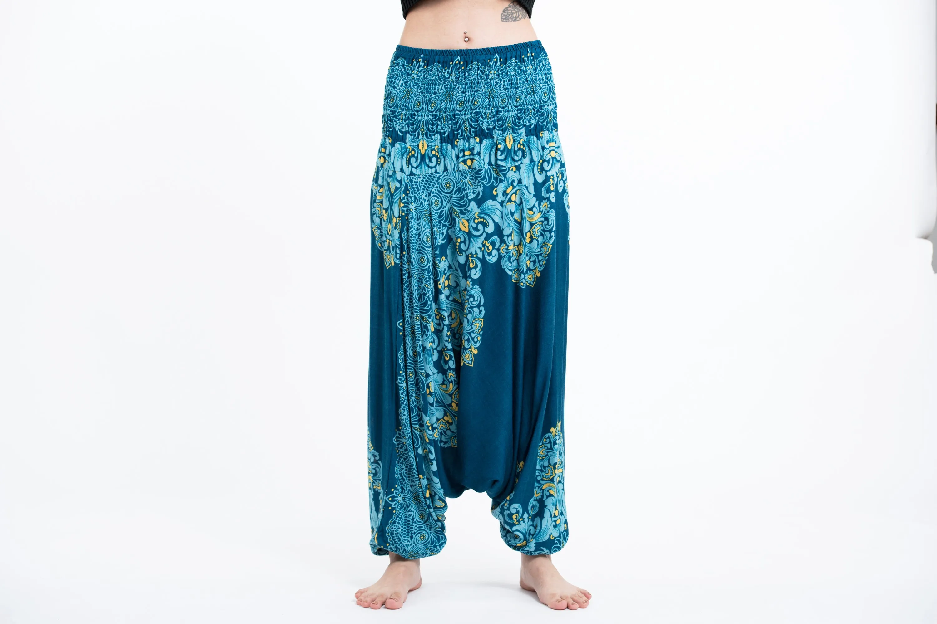 Floral Vines 2-in-1 Jumpsuit Harem Pants in Turquoise