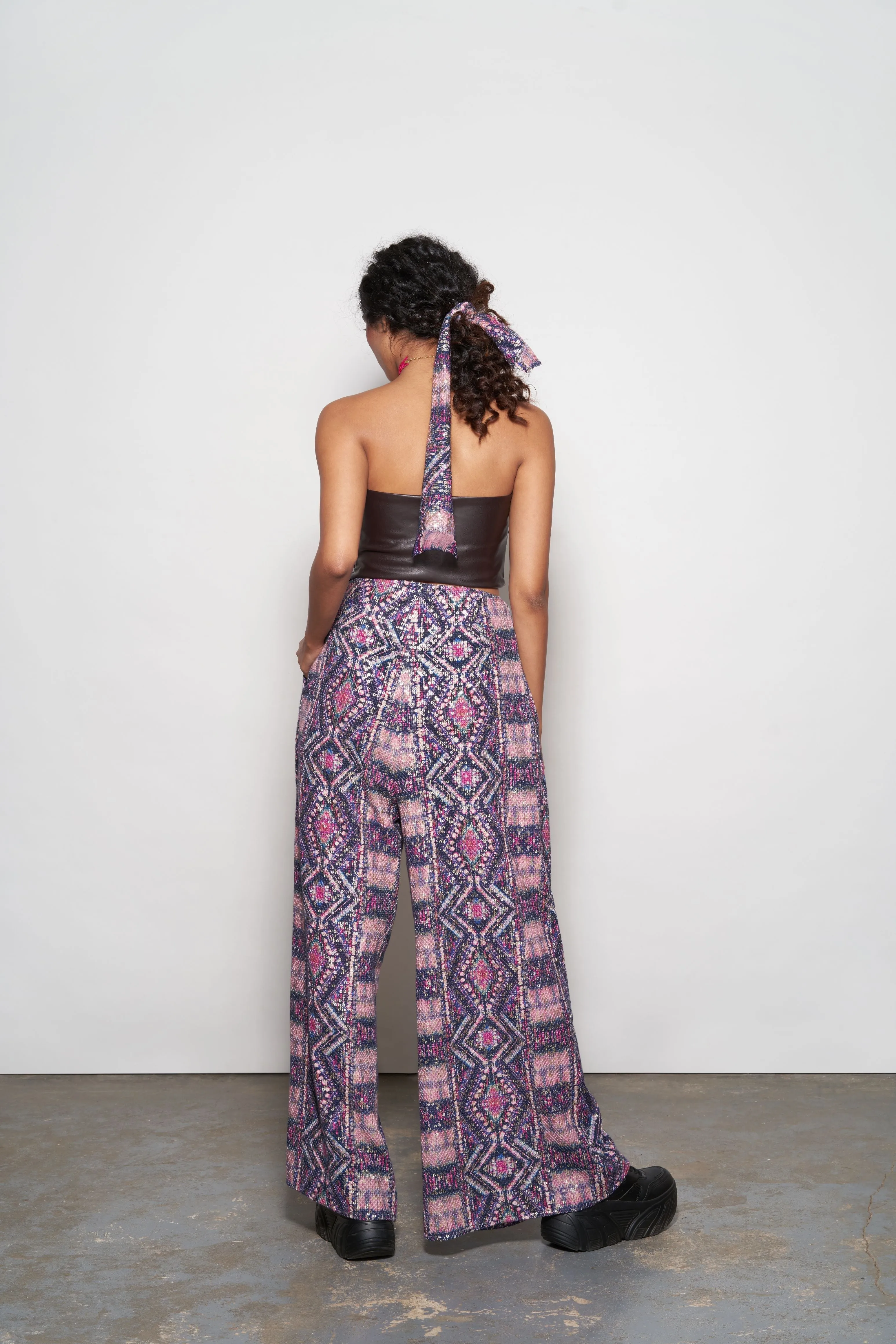 Fuchsia Abstract Printed Pleated Trouser