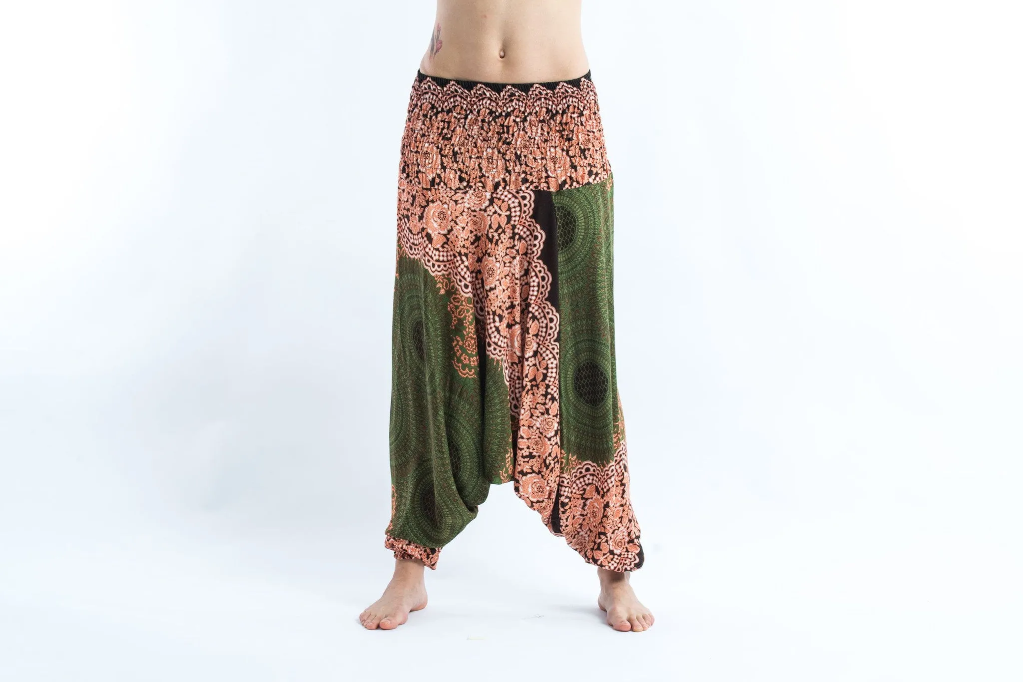 Geometric Mandalas 2-in-1 Jumpsuit Harem Pants in Olive