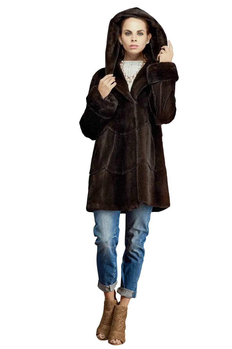 Hooded Plucked Mink Fur Jacket