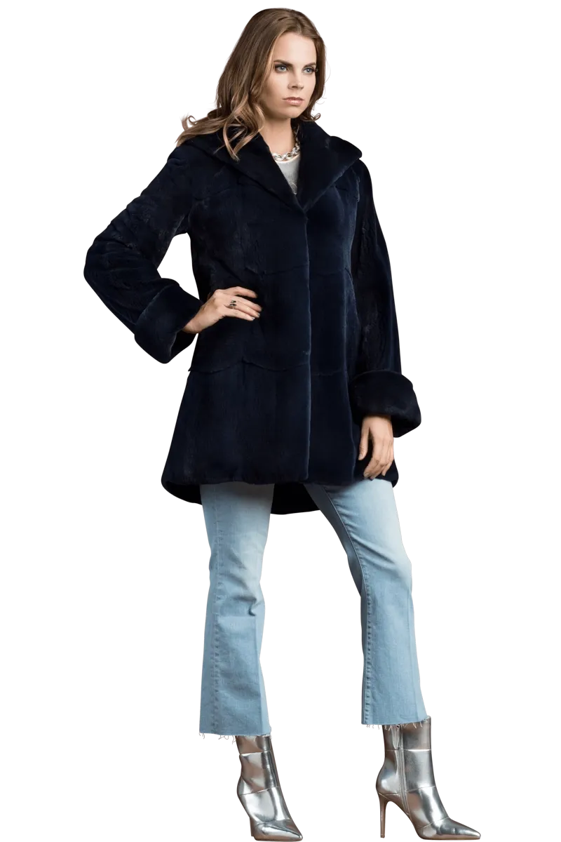 Hooded Plucked Mink Fur Jacket