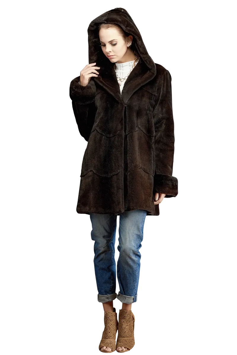 Hooded Plucked Mink Fur Jacket