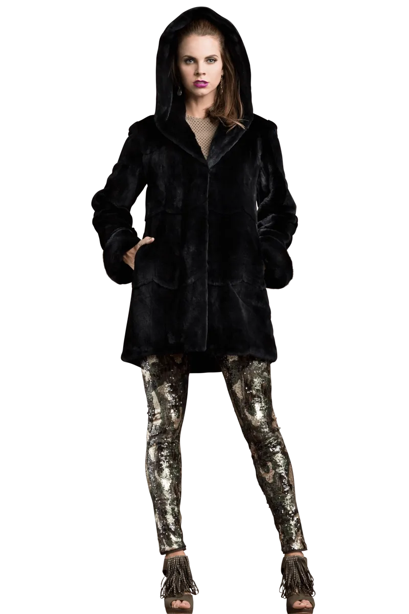 Hooded Plucked Mink Fur Jacket