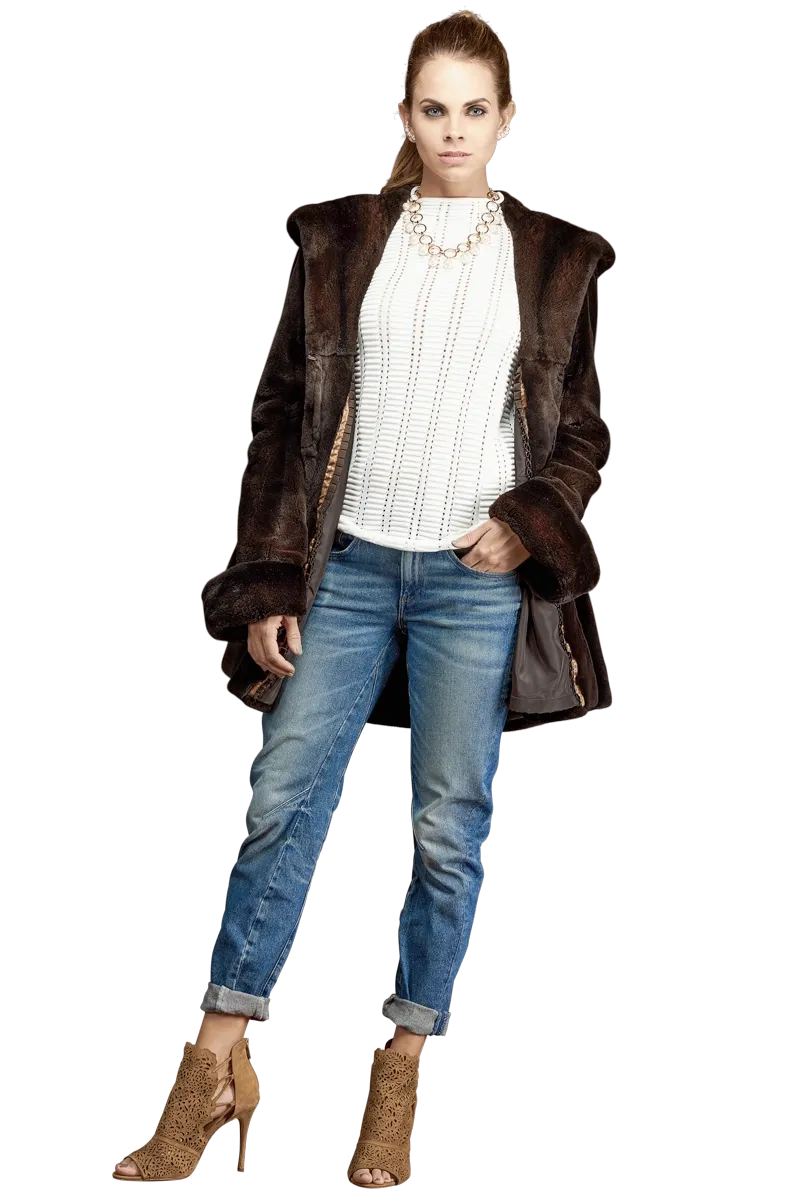 Hooded Plucked Mink Fur Jacket