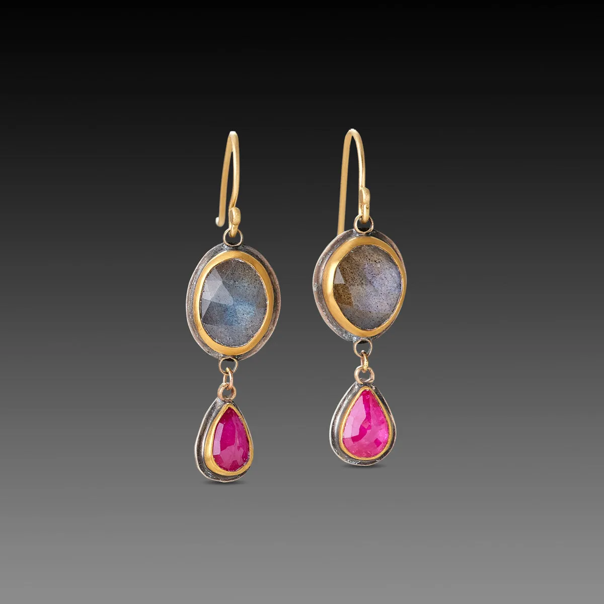 Labradorite and Ruby Drop Earrings