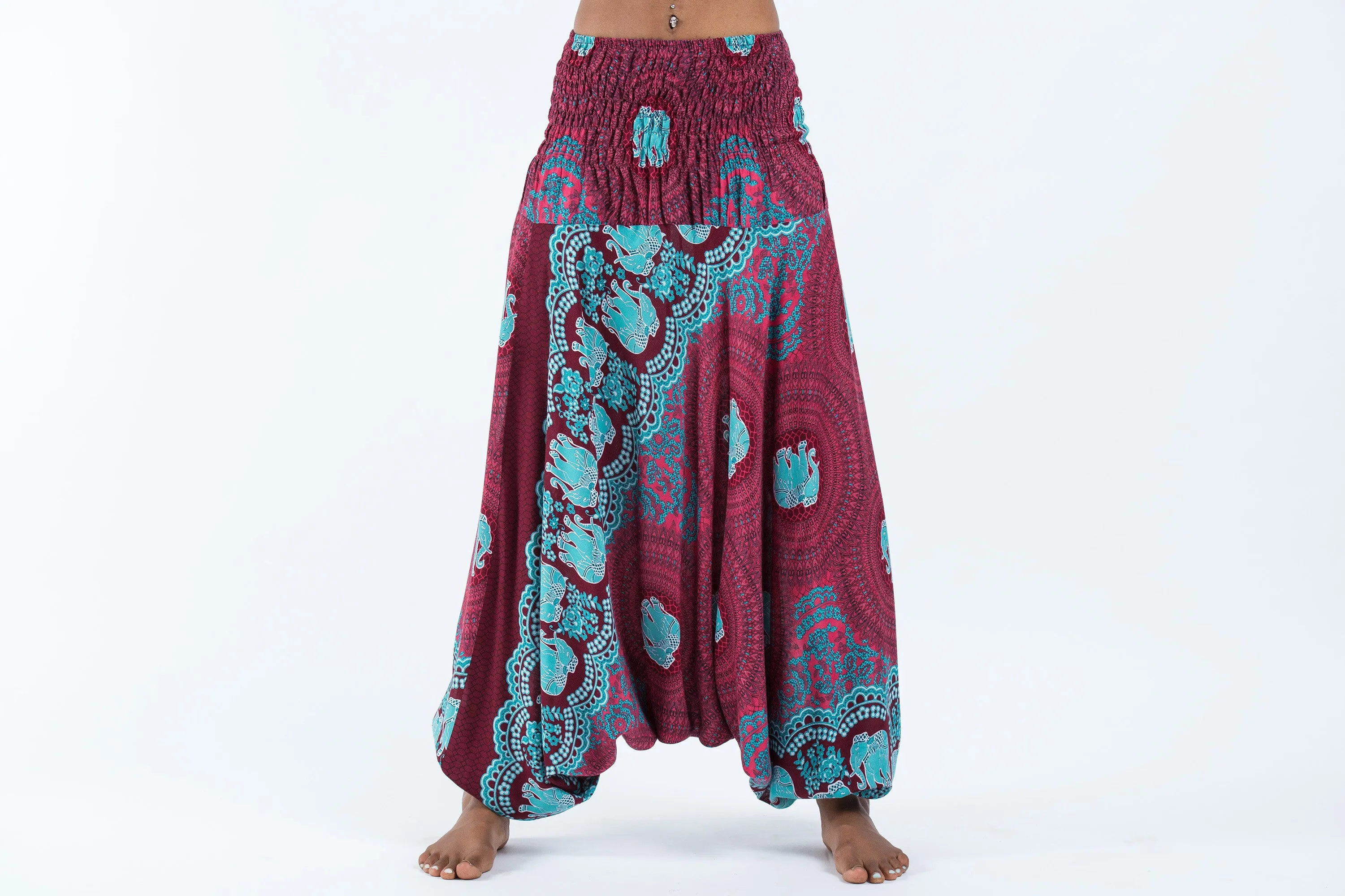 Mandala Elephant 2-in-1 Jumpsuit Elephant Pants in Red