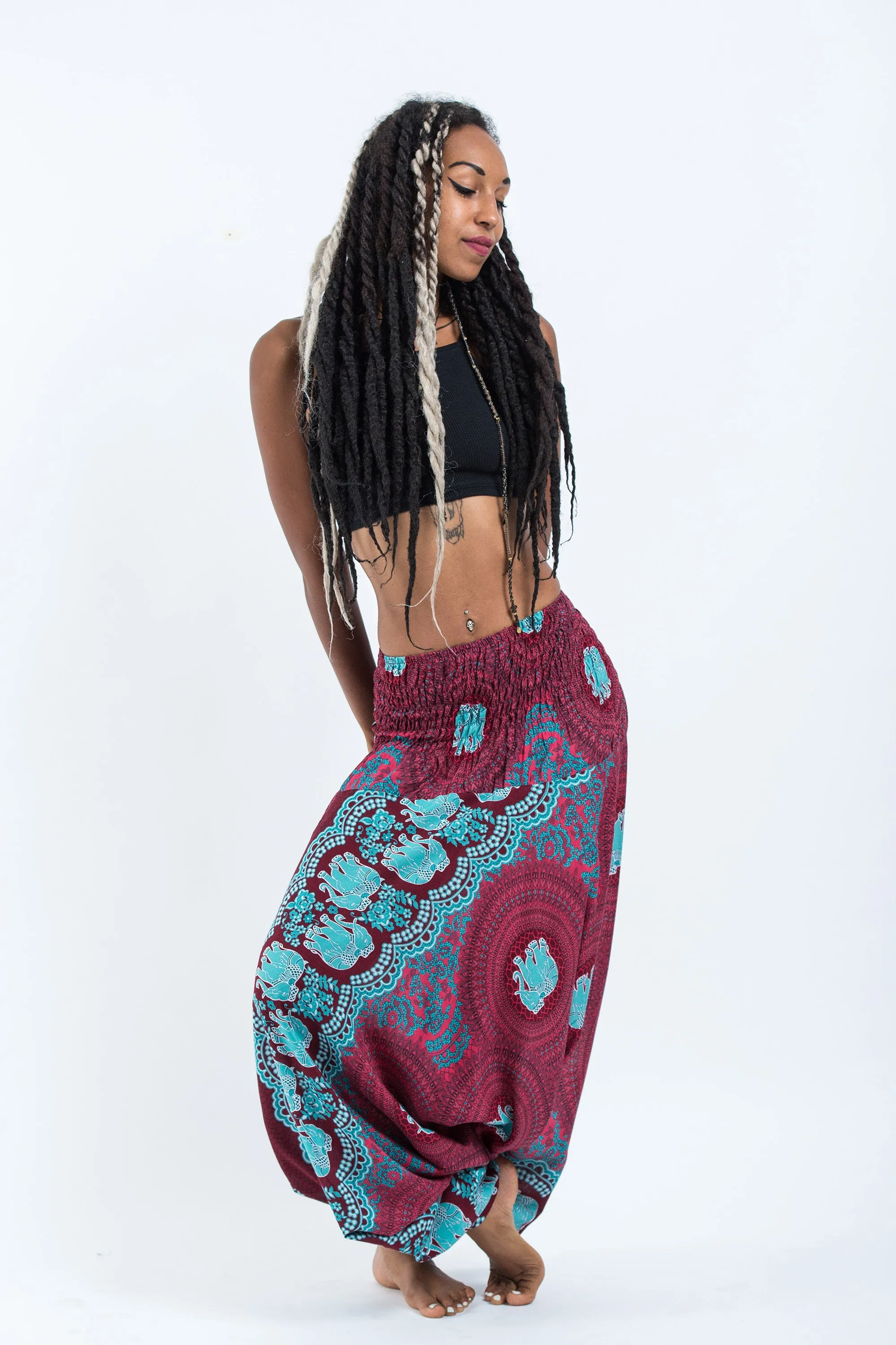 Mandala Elephant 2-in-1 Jumpsuit Elephant Pants in Red