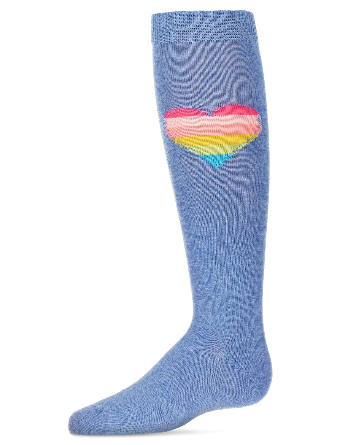 MeMoi Neon Stiched Heart Knee High Socks Light Denim