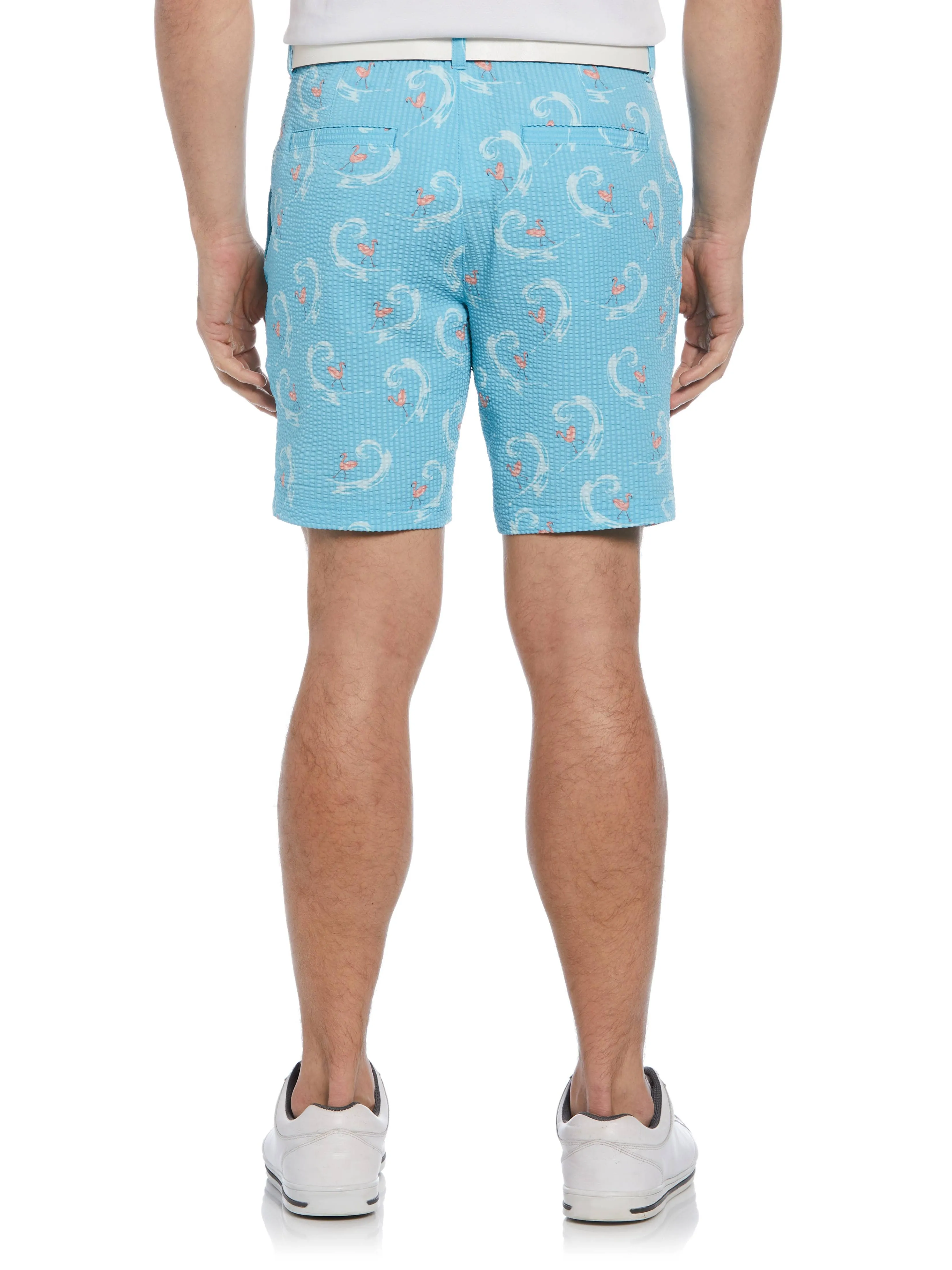 Men's 8" Seersucker Flamingo Print Golf Shorts