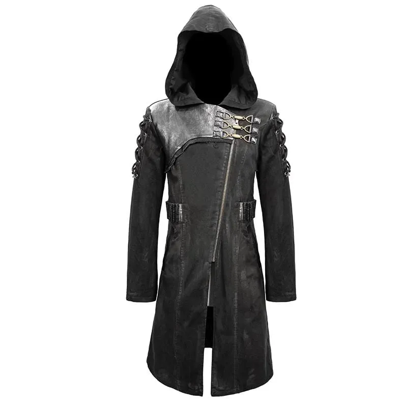 Men's Punk Hooded Zipper Lace-up Winter Coats