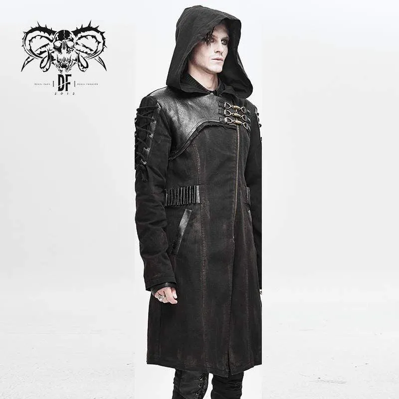 Men's Punk Hooded Zipper Lace-up Winter Coats