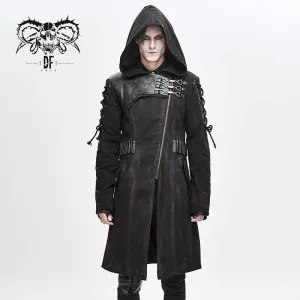 Men's Punk Hooded Zipper Lace-up Winter Coats