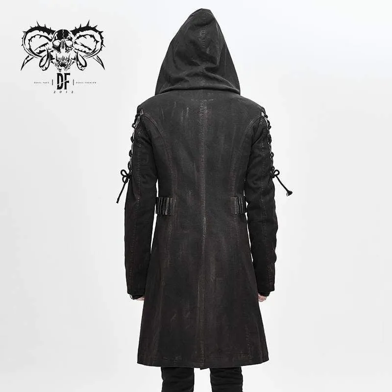 Men's Punk Hooded Zipper Lace-up Winter Coats